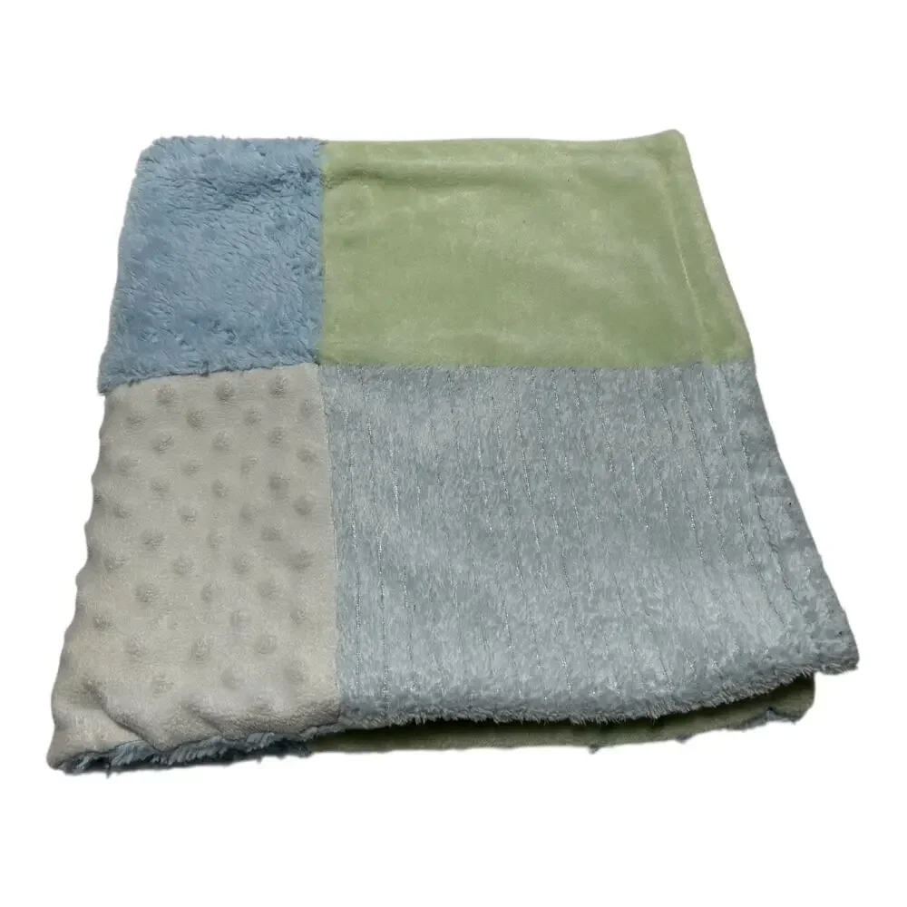 Baby Essentials Blue Green White Patchwork Baby Blanket Minky Dot